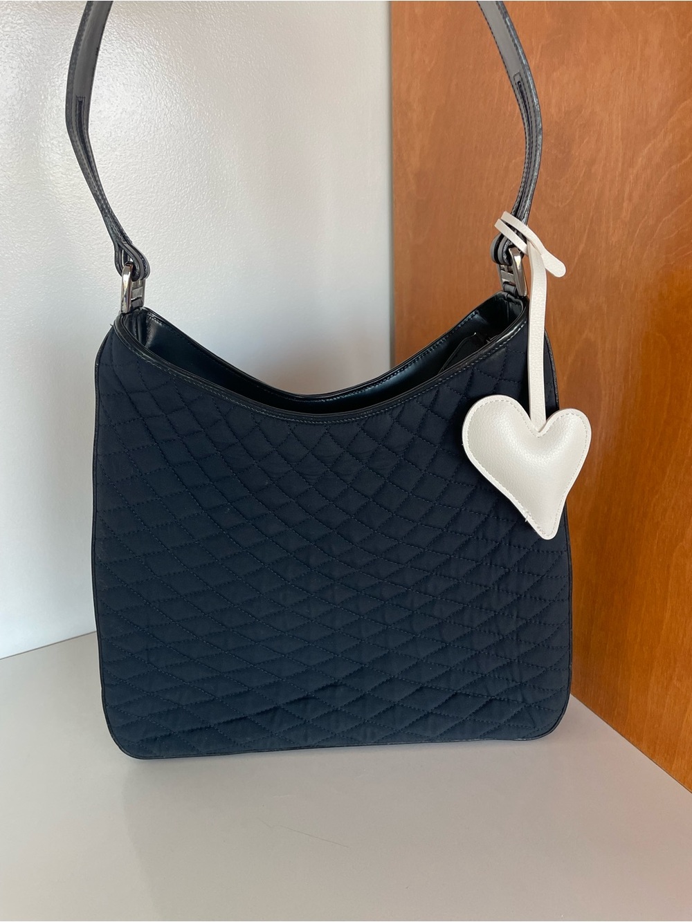 Vintage Bally Navy Quilted with leather trim
